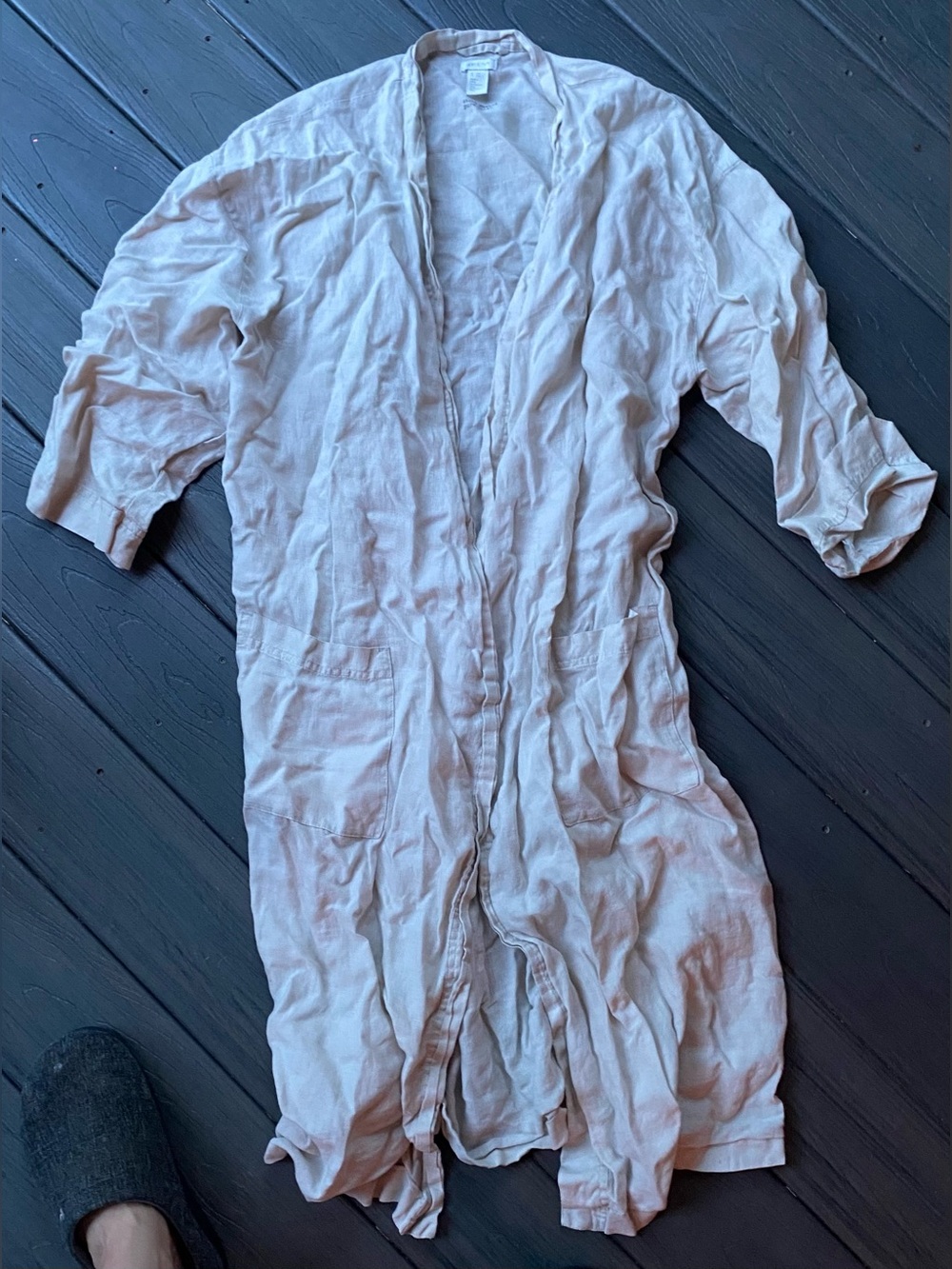 Lightweight Linen Grey Robe with Open Front and Patch Pockets